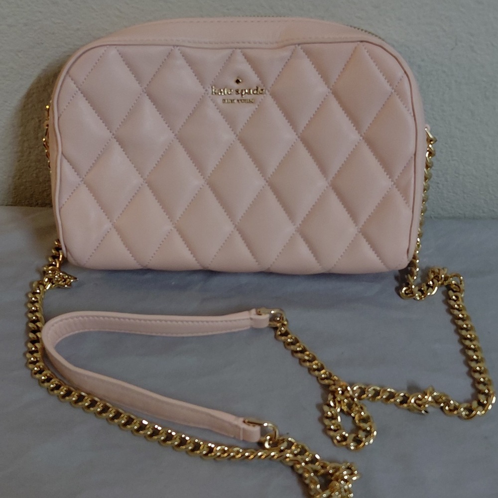 Kate Spade New York Pink Quilted Leather Camera Crossbody Bag Gold Chain NWOT